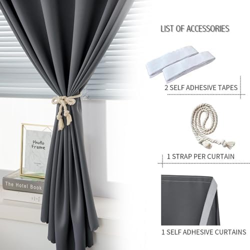Room Darkening Curtains with Adhesive Backing Tool Free Hanging Window Drapes - Image 2