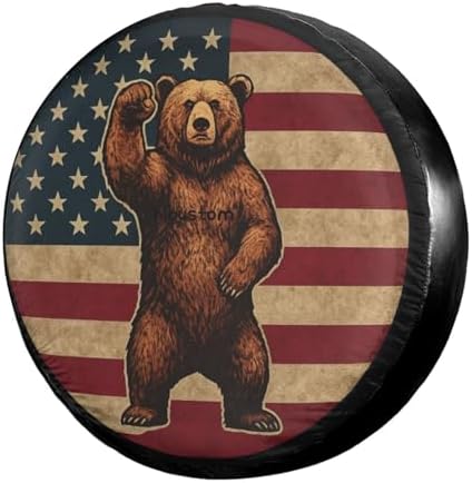 Brown Bear American Flag Spare Tire Cover Dust-Proof Wheel Tire Cover Fit by Foruidea