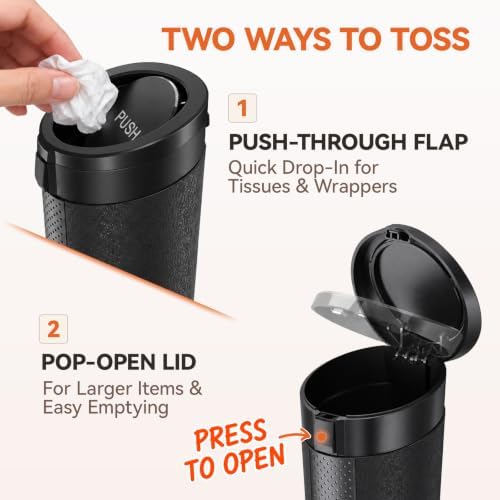 Car Trash Can with Lid, 2 Pack Mini Cup Holder Trash Can with 60 Bags, 900ML - Image 3