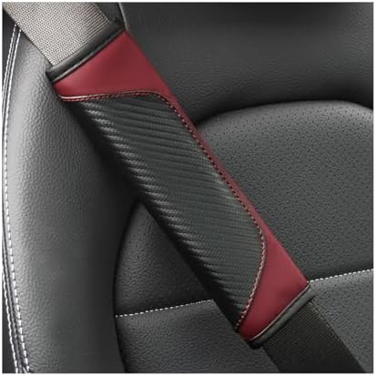 Osilly 2PCS Carbon Fiber Leather Seat Belt Shoulder Pads, Wine Red by Osilly