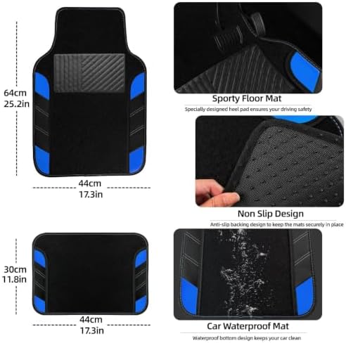 NBTEPEM 10 Pcs Blue Car Floor Mats Full Set & Sport Leather Blue Steering Wheel - Image 4