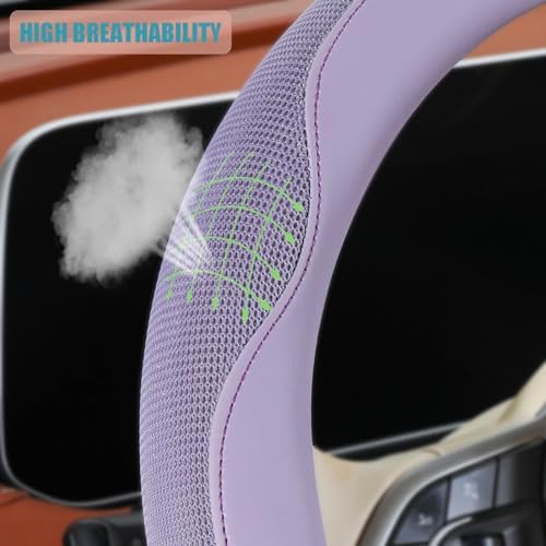 Nappa Leather Purple D Shaped Steering Wheel Cover 15 inch - Image 3