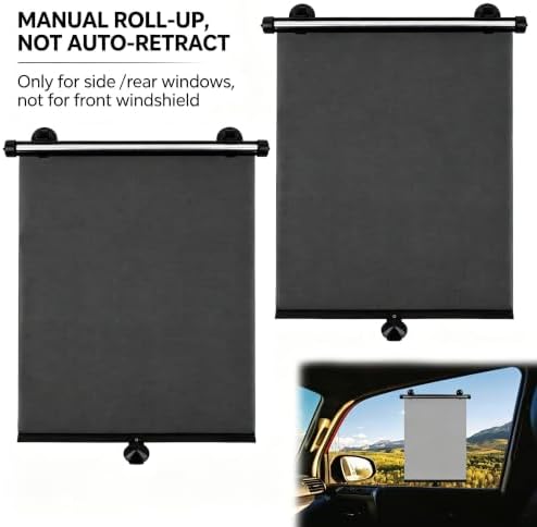 2 Pack Manual Retractable Car Side Window Sun Shade, 15.7" x 17.7" Roller - Image 3