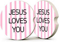 Pink Christian Faith Car Coasters, Jesus Loves You Preppy Cup Holders by Unknown