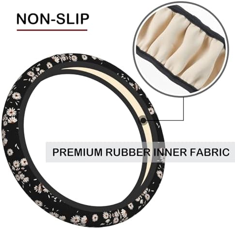 KARREAL Black and White Daisies Elastic Steering Wheel Cover - Image 5