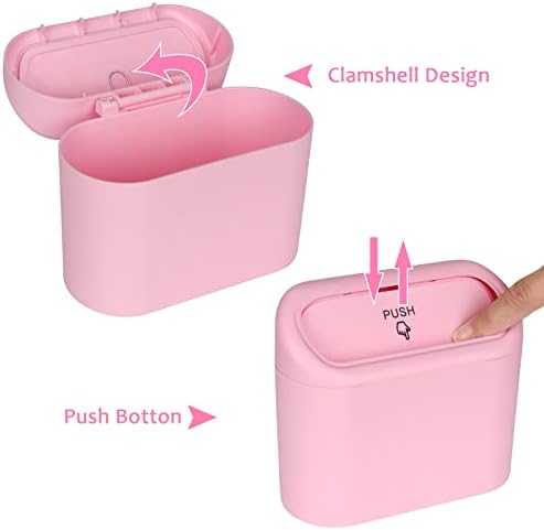 Accmor Car Trash Can with Lid, 2 Pack Pink Mini Vehicle Trash Bin Dustbin - Image 3