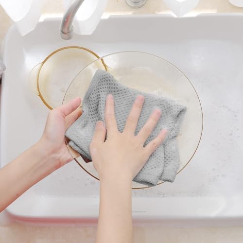 Homaxy 100% Cotton Waffle Weave Kitchen Dish Cloths 24-Pack, Light Gray - Image 4