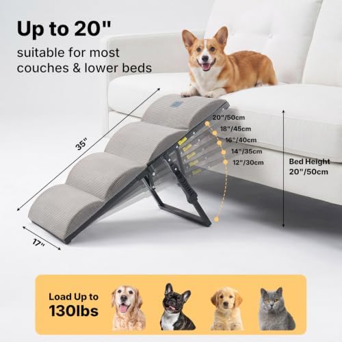 Veehoo Dog Ramp for Bed Couch Small Large Dogs, Foldable Pet Ramp 12"-20" H - Image 2