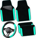 CAR PASS Faux Leather Steering Wheel Cover and Waterproof Car Floor Mats by CARPASS