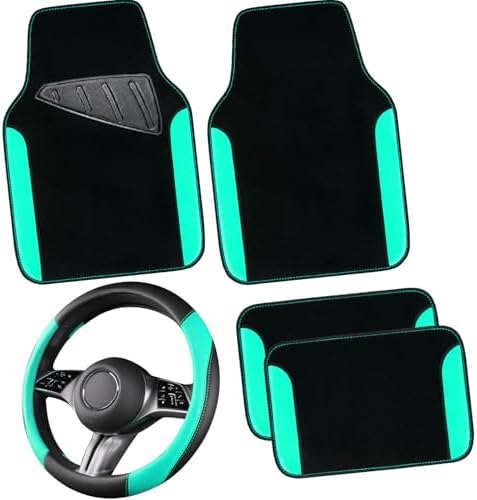 CAR PASS Faux Leather Steering Wheel Cover and Waterproof Car Floor Mats by CARPASS