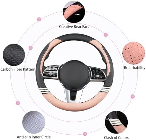 Small 14 inch Cute Leather Steering Wheel Cover Black and Pink - Image 5