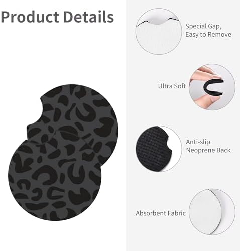 Black Leopard Print Steering Wheel Cover 15In + 2 Cheetah Car Coasters - Image 7