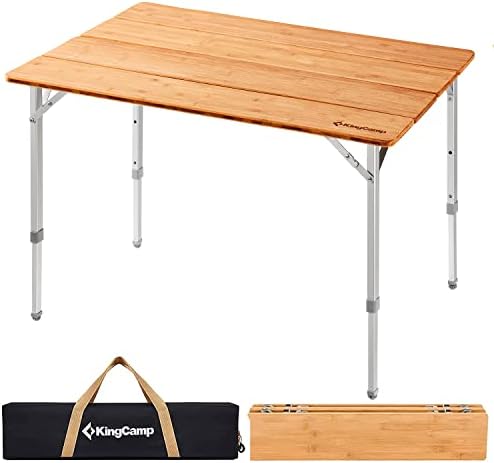 KingCamp Bamboo Folding Camping Table, 4-Fold Adjustable Outdoor Table by KingCamp