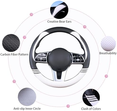 Small 14 inch Cute Leather Steering Wheel Cover Black and White - Image 5