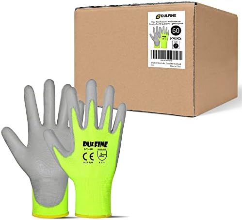 DULFINE Safety Work Gloves for Men 60 Pairs, Ultra-Thin PU Coated Yellow M by DULFINE