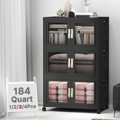 Stackable Storage Bins with Doors & Lids & Wheels by VNVTO