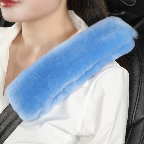 AOGELAN 2 Pack Fluffy Fuzzy Genuine Sheepskin Car Seat Belt Cover Pad Blue by AOGELAN