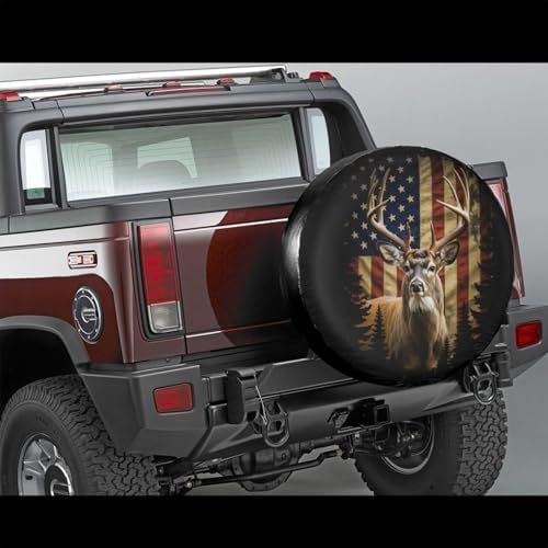Deer American Flag Spare Tire Cover Wheel Protector Universal Fit - Image 3