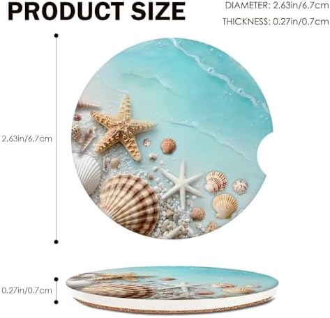 Beach Car Coasters for Cup Holders Set of 2 Ocean Shells Absorbent Ceramic Cup - Image 3