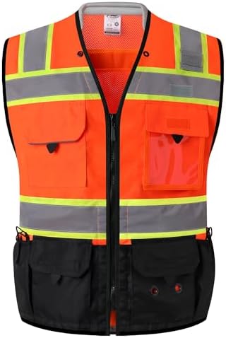 JKSafety Hi-Vis Unisex Surveyor Safety Vest Heavy Duty PPE Inner Pockets by JKSafety