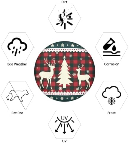 Winter Elk Deer Xmas Tree Spare Tire Cover Red Green Plaid - Image 5