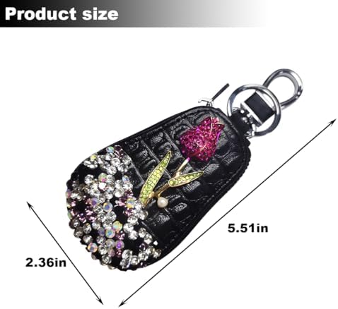 Mandark Bling Car Key Case, Genuine Leather Crystal Rhinestone Vehicle Key Fob - Image 2