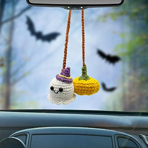 Halloween Outdoor Decorations Crochet Pumpkin and Ghost Car Decor by MHRYEZ