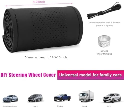 Ziciner Genuine Leather Steering Wheel Cover, Stitch on Wrap, Breathable - Image 2