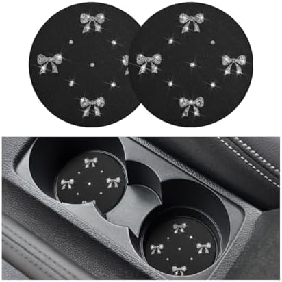 2PCS Car Coasters Rhinestone Bow Cup Holder Pad Anti-Slip Gray by KHGUZ