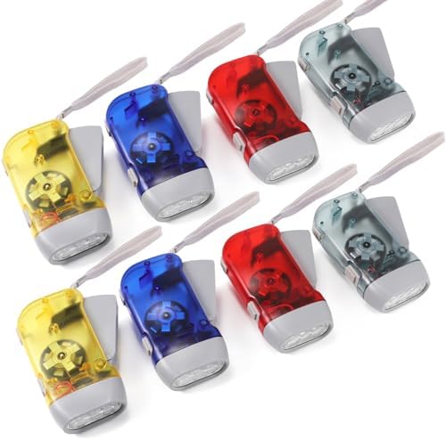 8 Pack Hand Crank Emergency Flashlight, No Battery Required, 3 LED Lights by BFVV