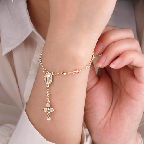 Gold Plated Beads Catholic Guadalupe Car Rearview Mirror Rosary - Image 4