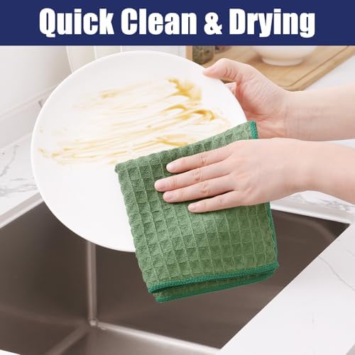 Homaxy Microfiber Waffle Weave Kitchen Towels, 6 Pack, Grass Green - Image 4