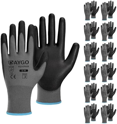 KAYGO Safety Work Gloves for Men Women, PU Coated Palm & Fingers by KAYGO
