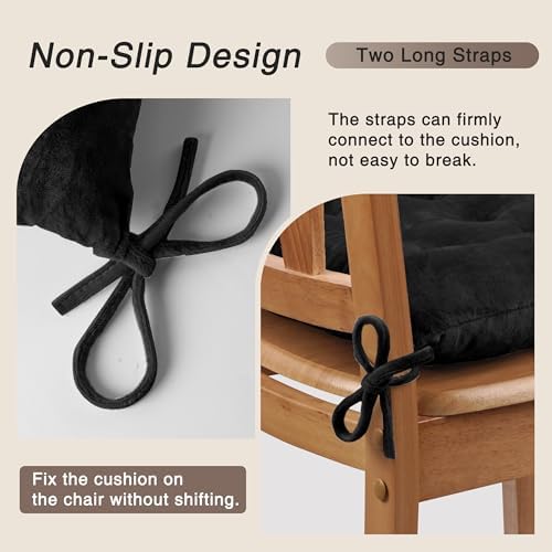 OVOV 2 Pack Chair Cushions for Dining Chairs 15.5"x15.5" Black - Image 3