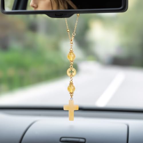 Citrine Cross Car Hanging Ornament by RisyfjewJewelry