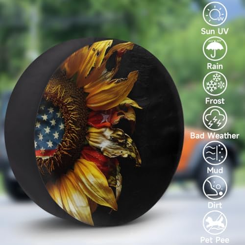 Spare Tire Cover for RV Trailer, Sunflowers American Flag Waterproof Sun - Image 3