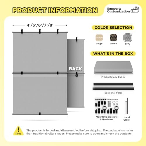 Outdoor Roller Shade 6'W x 13'H Cordless Shades Roll Up, Folding Exterior Patio - Image 5