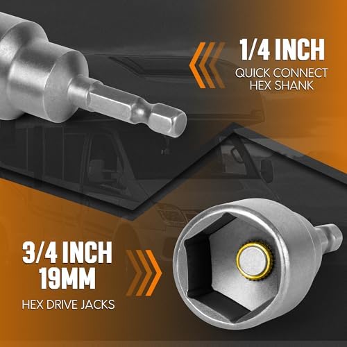 TONDA RV Scissor Jack Drill Adapter, 19mm Socket, 1/4 in Shank - Image 2