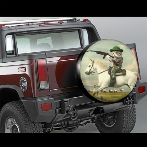 White Horse Cat Hunting Universal Spare Tire Cover, 17 Inch, Cute Waterproof - Image 3