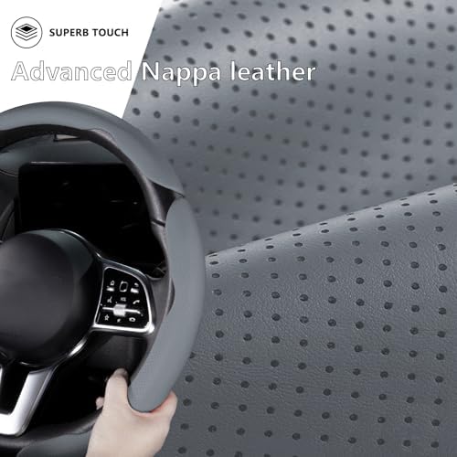 Car Steering Wheel Cover Leather 14.5-15 in Universal 3Pcs Set Gray - Image 4