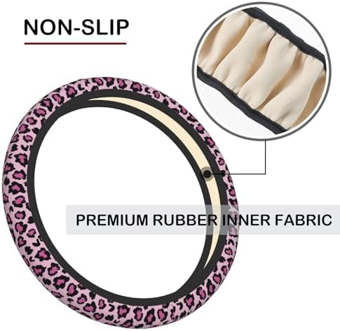 Pink Leopard Print Elastic Steering Wheel Cover, Non-Slip Breathable Neoprene - Image 5