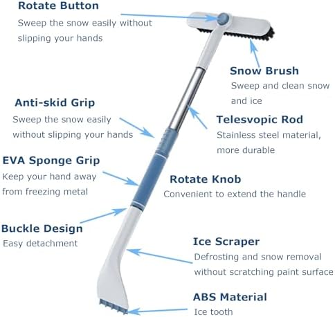 3 In 1 Snow Brush Ice Scraper for Car Windshield Extendable Snow Removal - Image 3