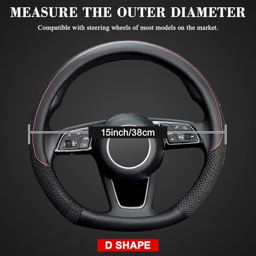 KAFEEK D Shape Steering Wheel Cover, Universal 15 inch - Image 3