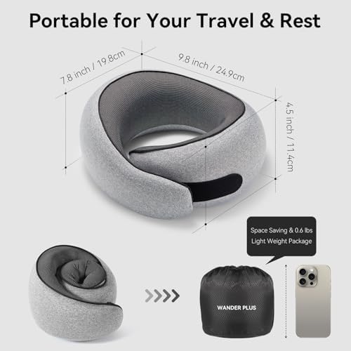 WANDER+® Travel Pillow, 100% Pure Memory Foam Travel Neck Pillow Airplane Neck - Image 4