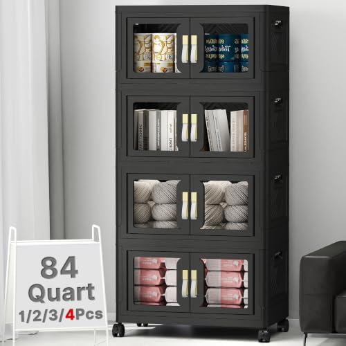 Stackable Storage Bins with Doors & Lids & Wheels by VNVTO