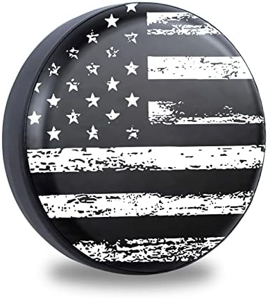 Black White Vintage American Flag Spare Tire Cover Protectors Weatherproof by Jusen