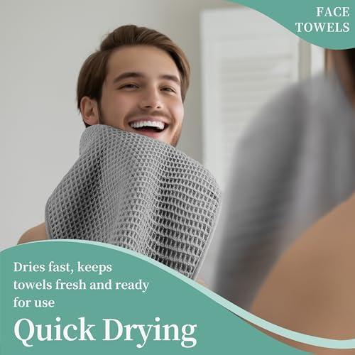 MICROFI Microfiber Waffle Face Towels, 2 Pieces, Fast Drying, Lint Free 430 GSM - Image 5