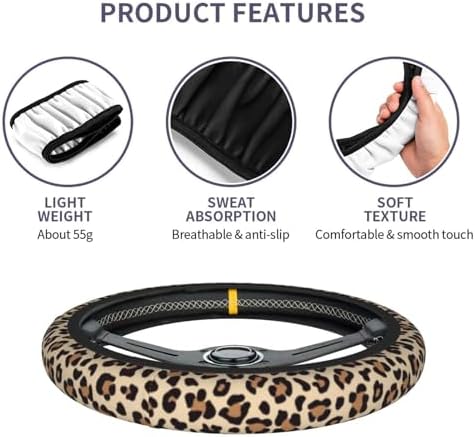 Cheetah Print Steering Wheel Cover Leopard 15 in + 2 car Coasters - Image 5