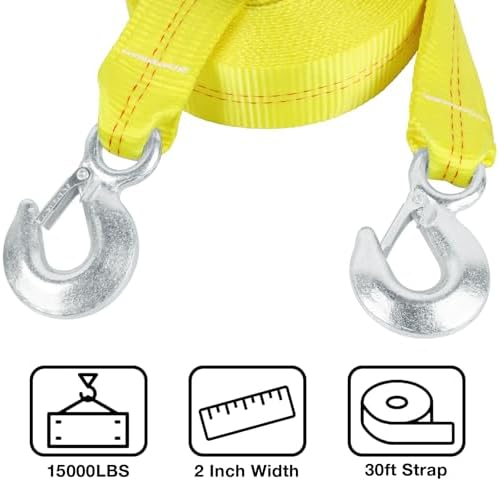 Tow Straps with Hooks 2" x30', Heavy Duty 15, 000 lbs Capacity - Image 3