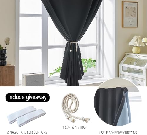 AJAZZ 100% Blackout Self Adhesive Curtains Small Window Short Temporary Black - Image 2